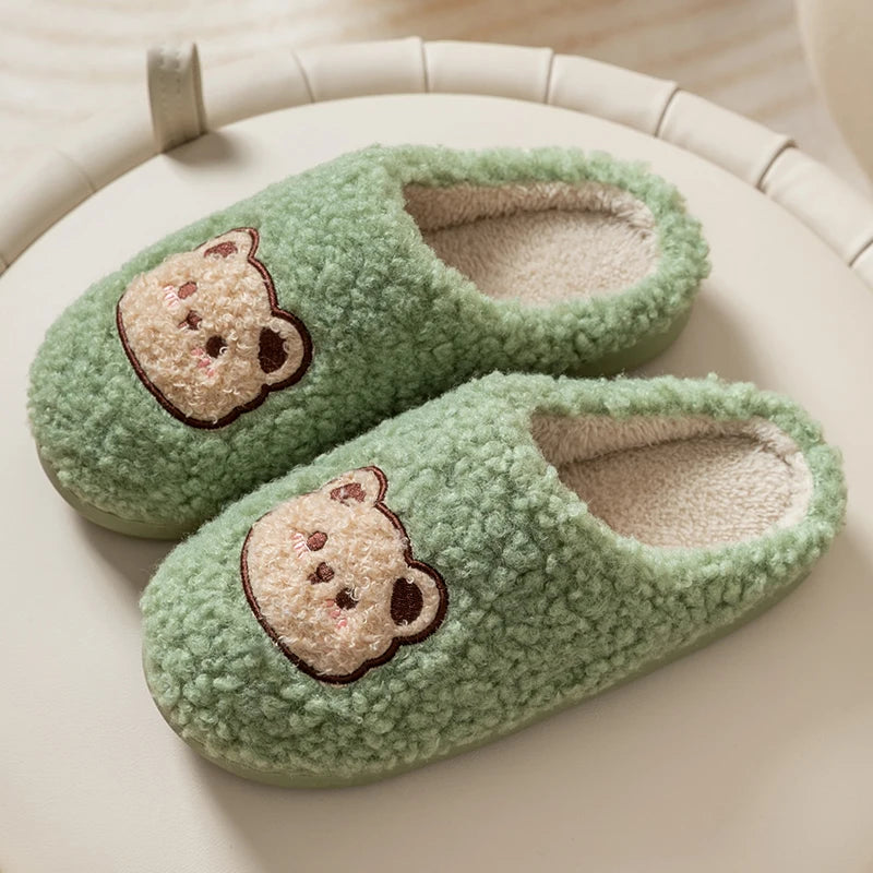 Cute Bear Plush Slippers – Warm Fluffy Indoor House Slippers
