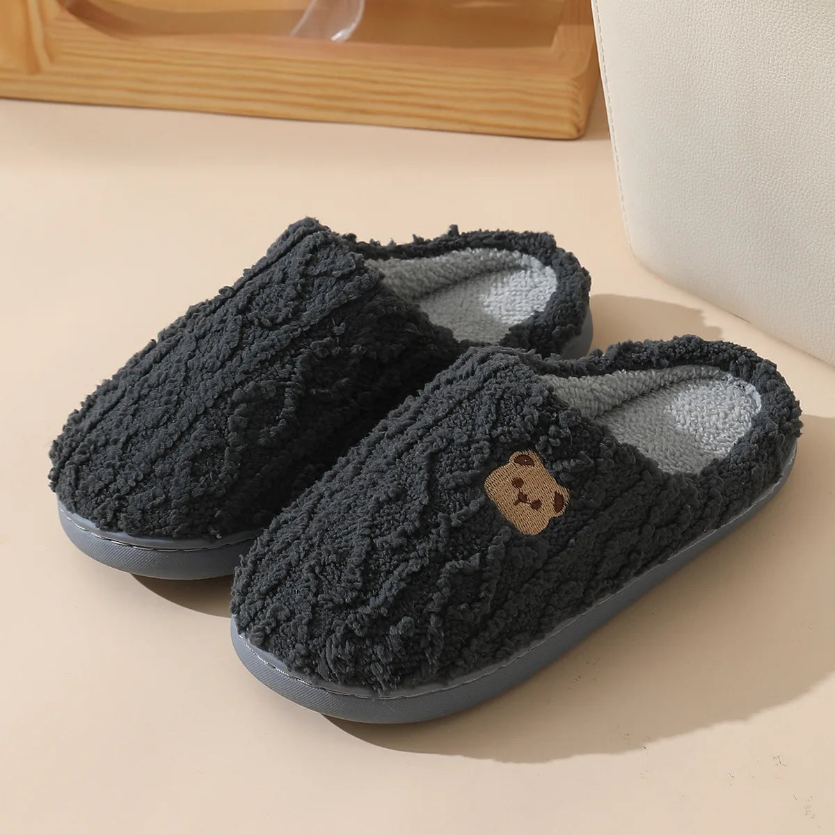Cosy Bear Cotton Slippers – Warm Non-Slip Couples House Slippers