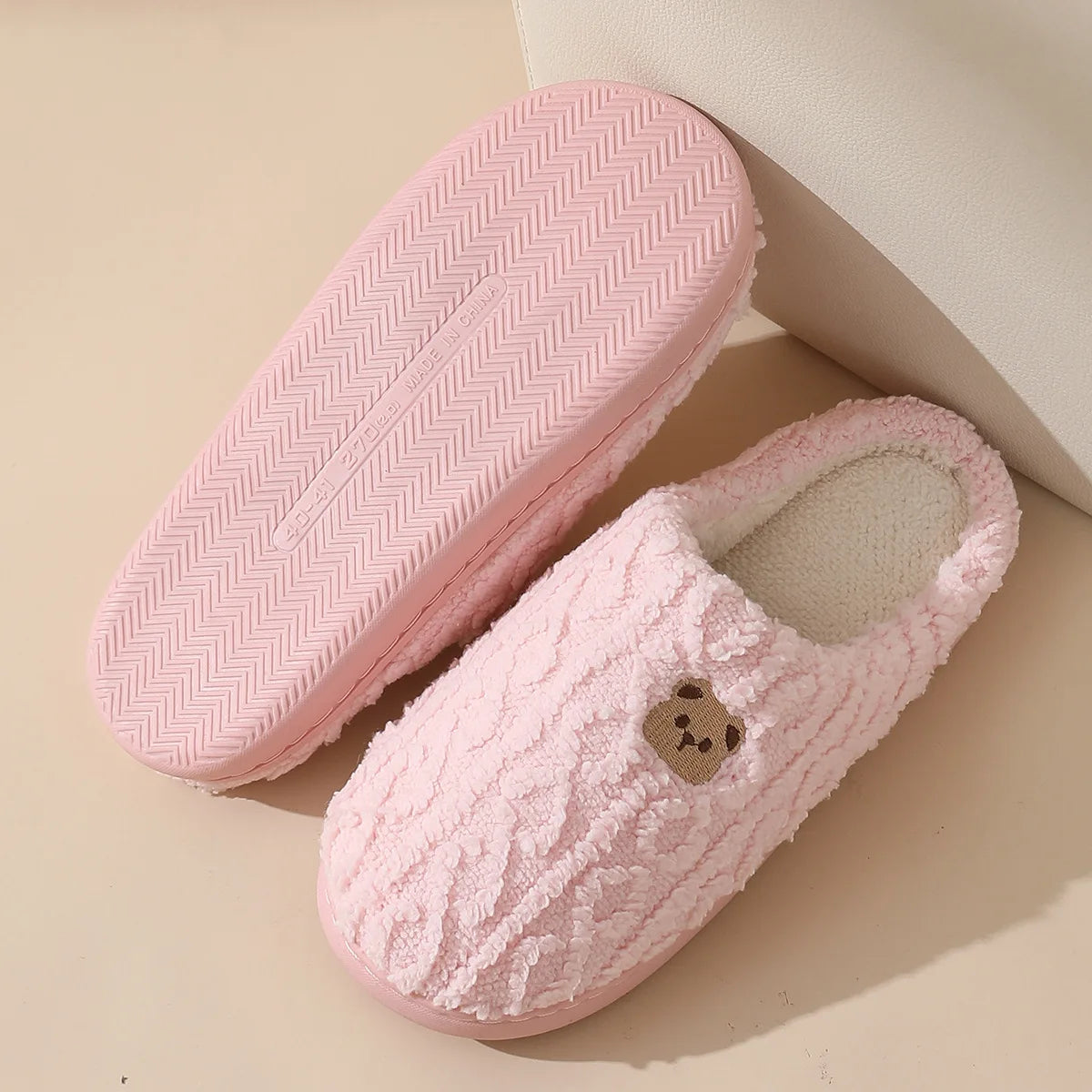 Cosy Bear Cotton Slippers – Warm Non-Slip Couples House Slippers