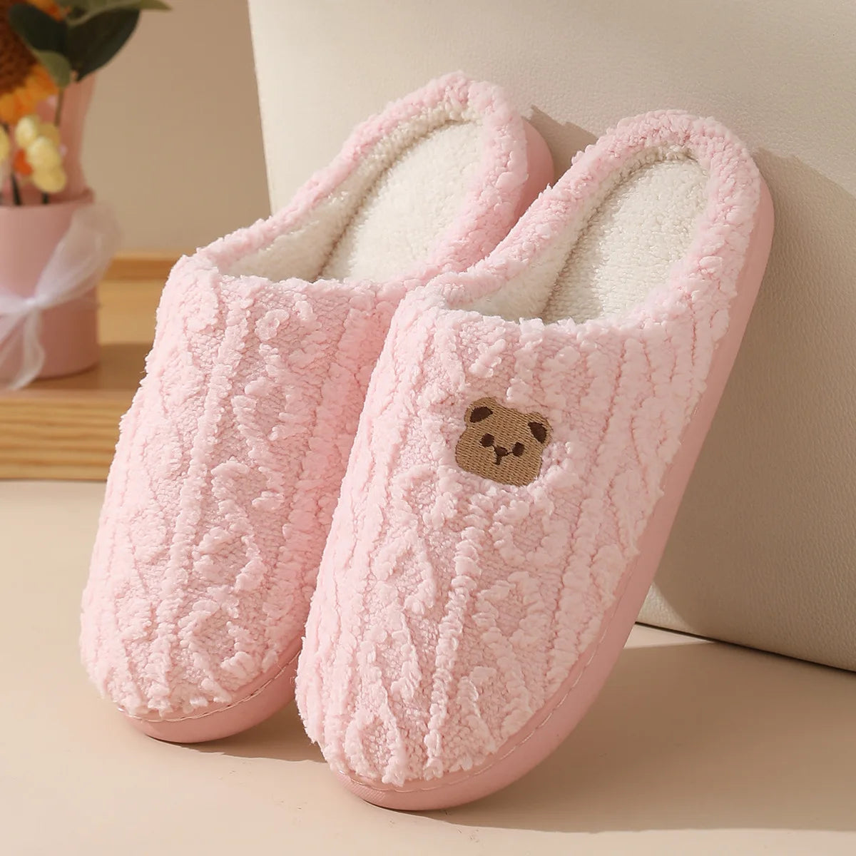 Cosy Bear Cotton Slippers – Warm Non-Slip Couples House Slippers