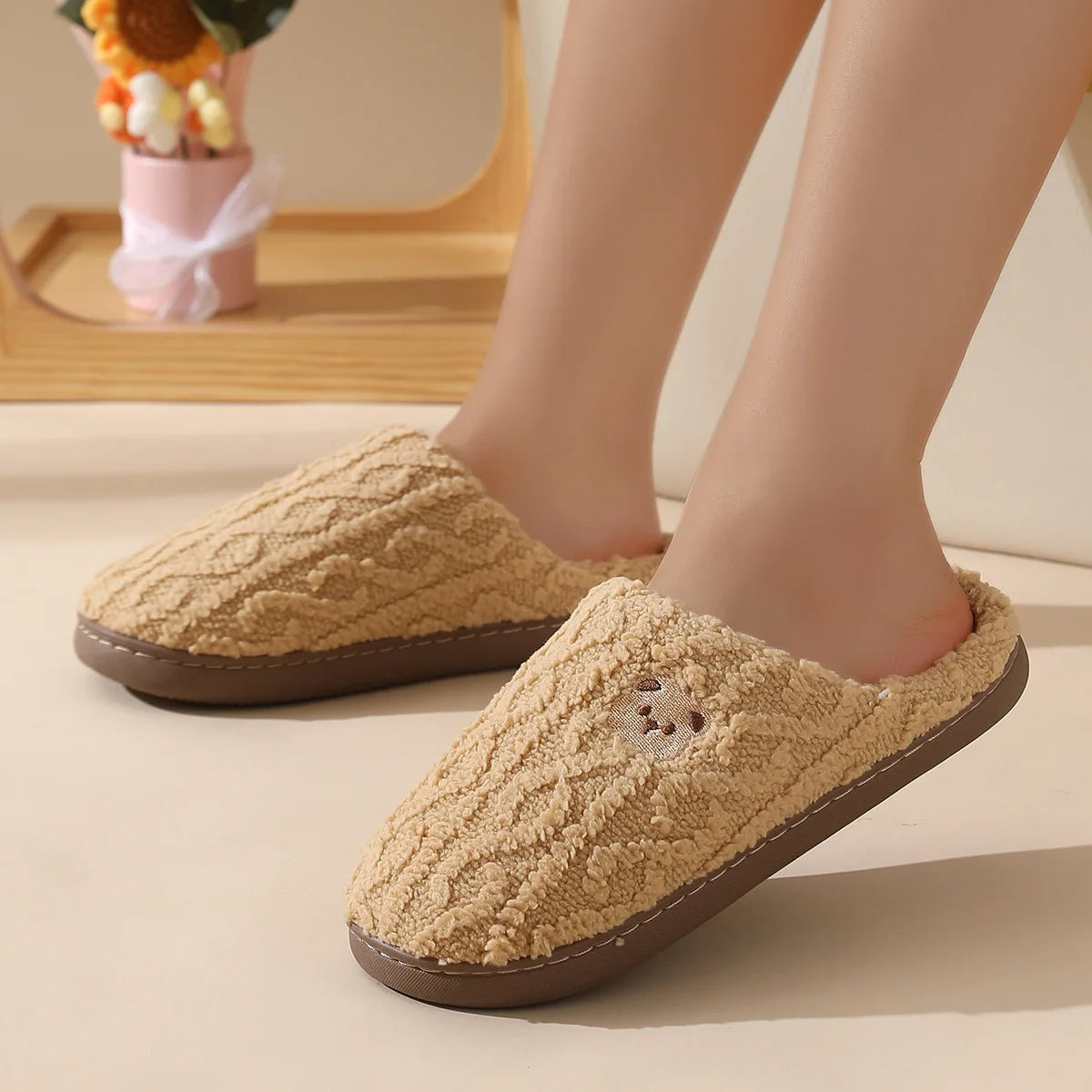 Cosy Bear Cotton Slippers – Warm Non-Slip Couples House Slippers