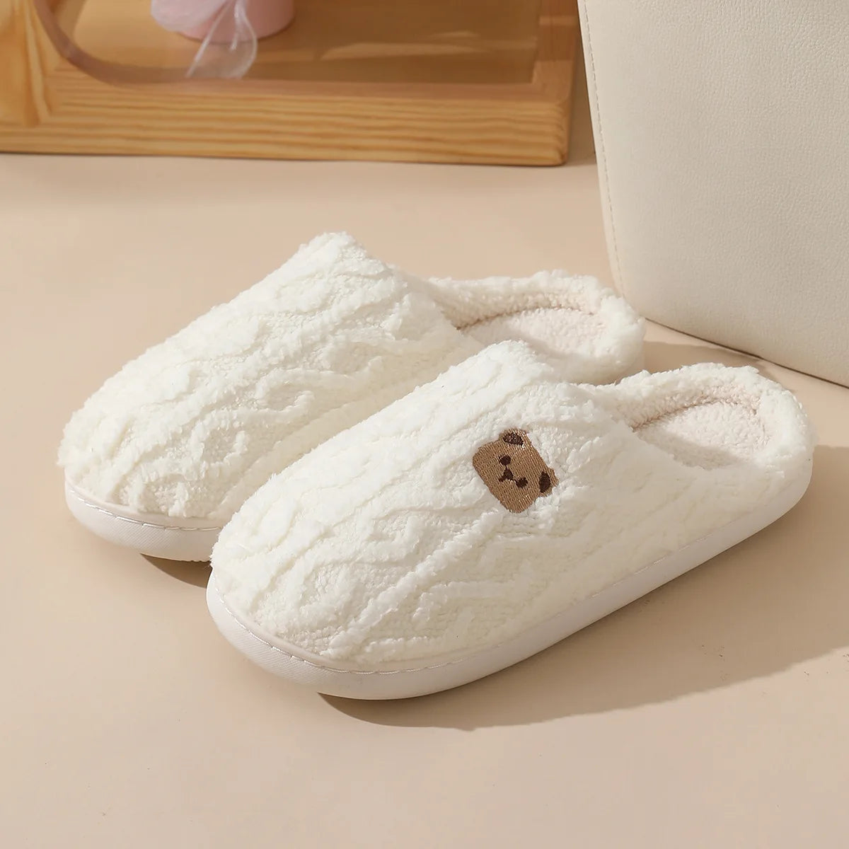 Cosy Bear Cotton Slippers – Warm Non-Slip Couples House Slippers