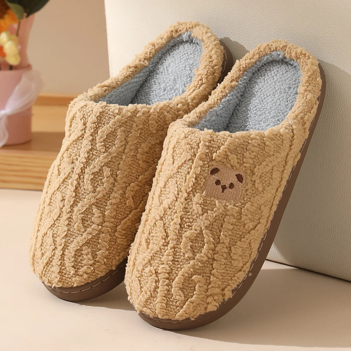 Cosy Bear Cotton Slippers – Warm Non-Slip Couples House Slippers