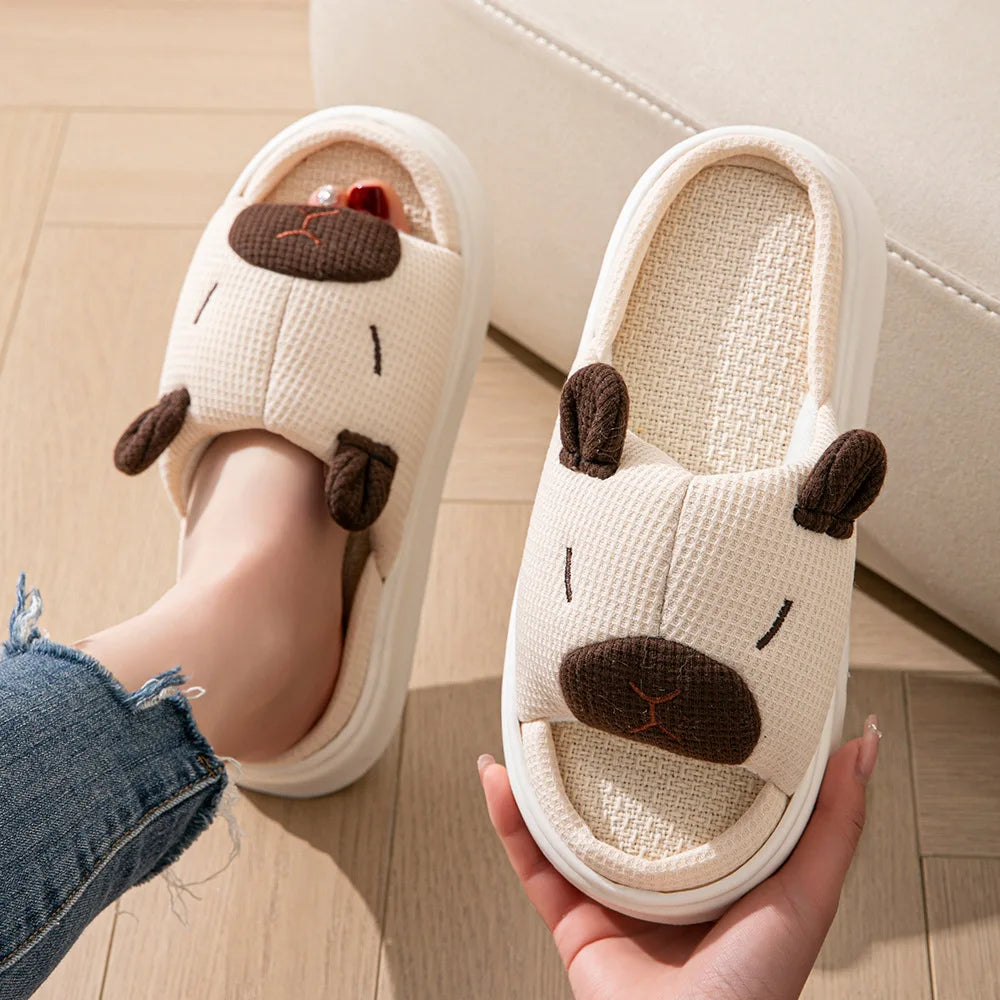 Fur-Lined Linen Slippers – Warm Breathable Indoor House Slippers