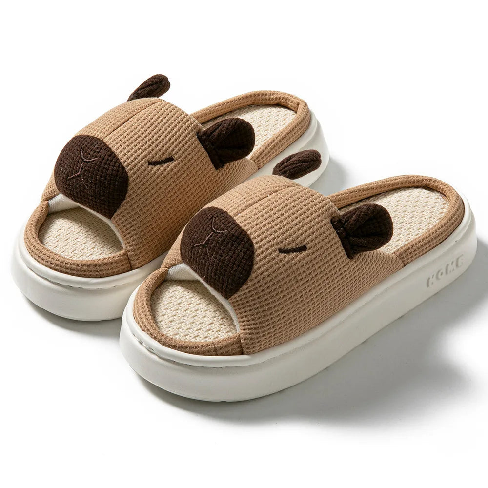 Fur-Lined Linen Slippers – Warm Breathable Indoor House Slippers