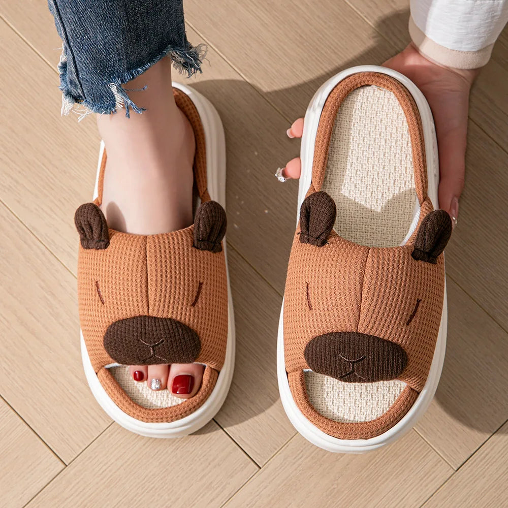 Fur-Lined Linen Slippers – Warm Breathable Indoor House Slippers
