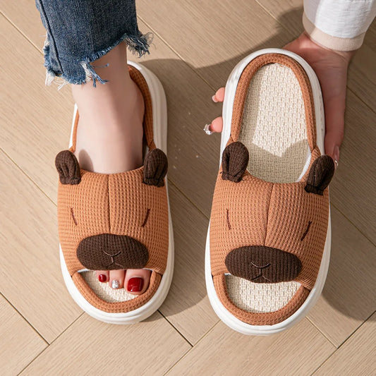 Fur-Lined Linen Slippers – Warm Breathable Indoor House Slippers