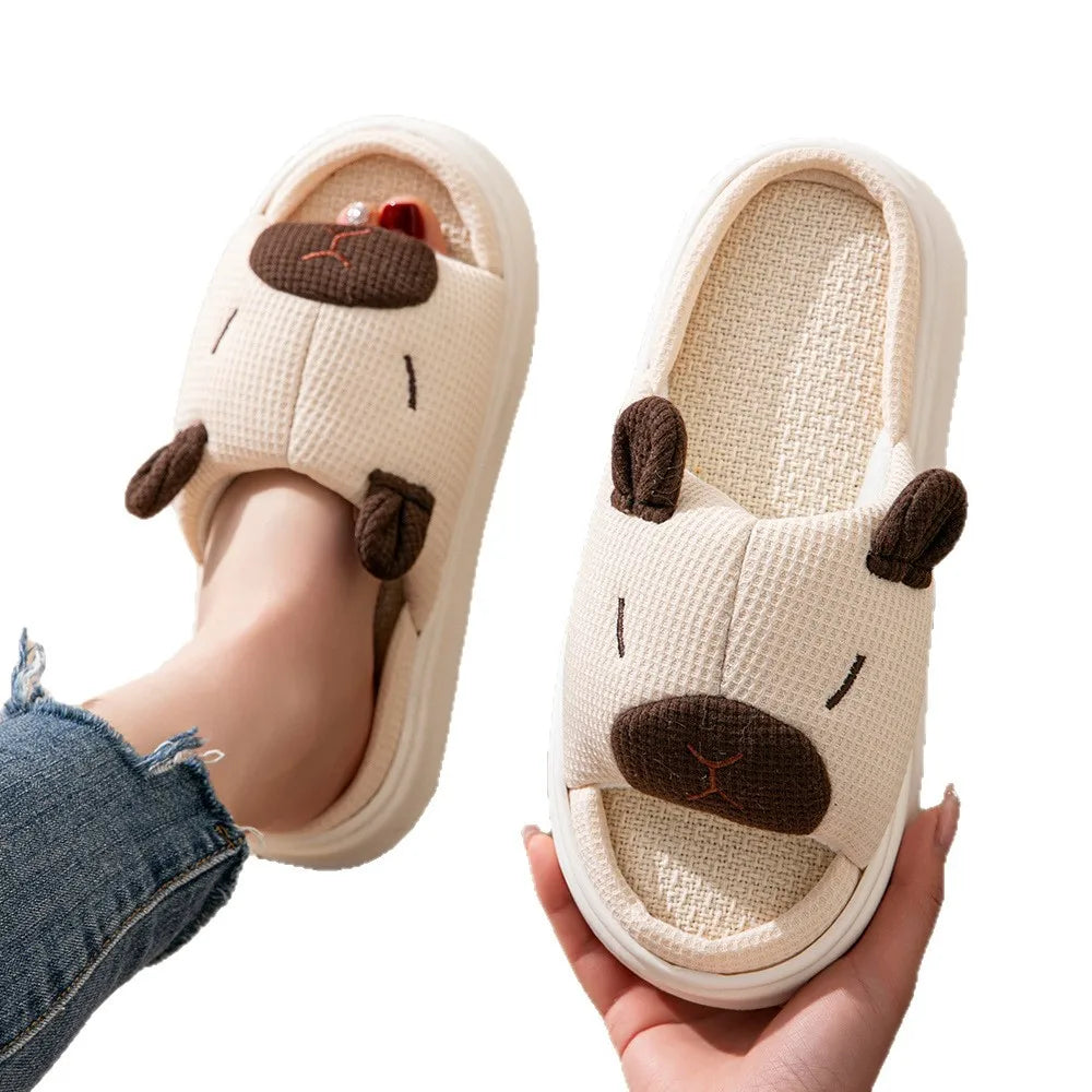 Fur-Lined Linen Slippers – Warm Breathable Indoor House Slippers