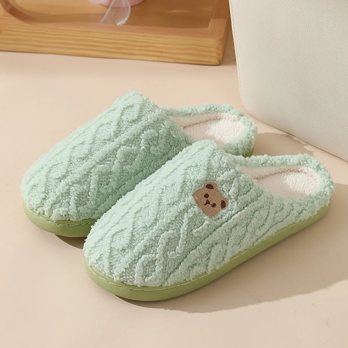Cosy Bear Cotton Slippers – Warm Non-Slip Couples House Slippers