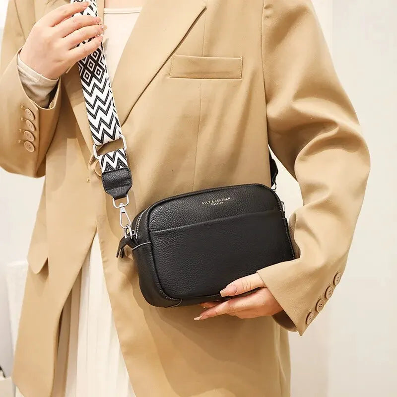 Genuine Leather Crossbody Bag – Women's Multi-Compartment Handbag