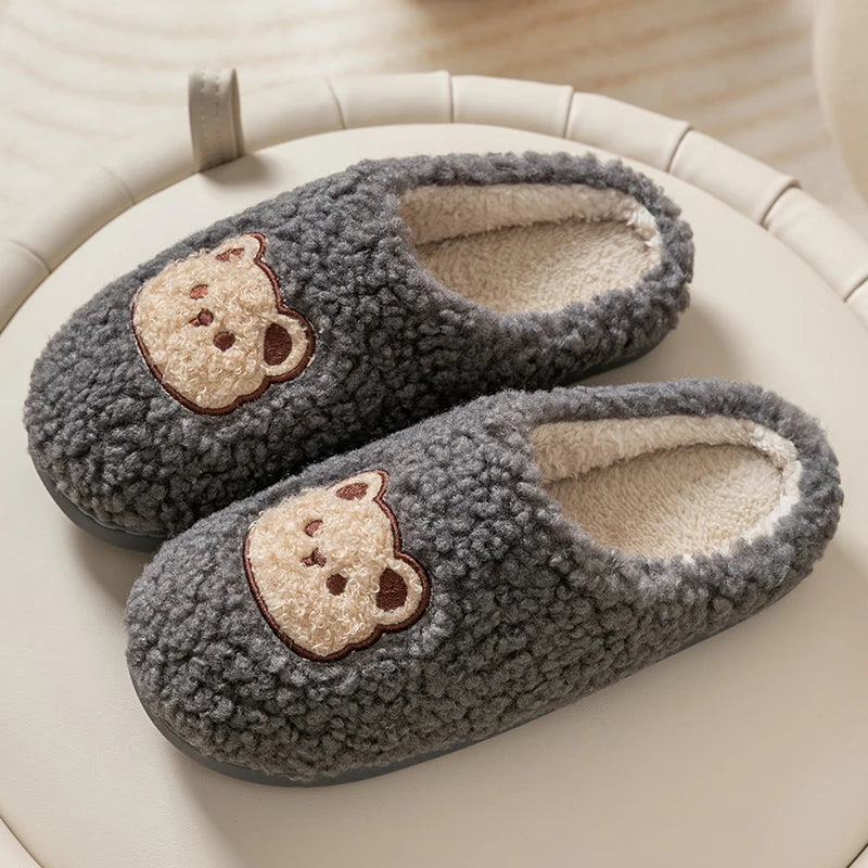 Cute Bear Plush Slippers – Warm Fluffy Indoor House Slippers