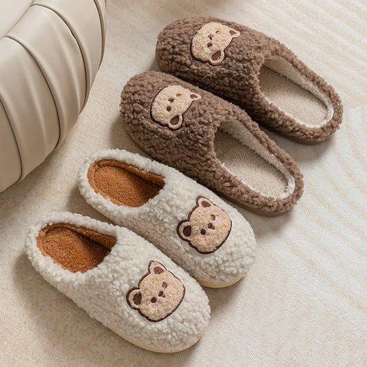 Cute Bear Plush Slippers – Warm Fluffy Indoor House Slippers