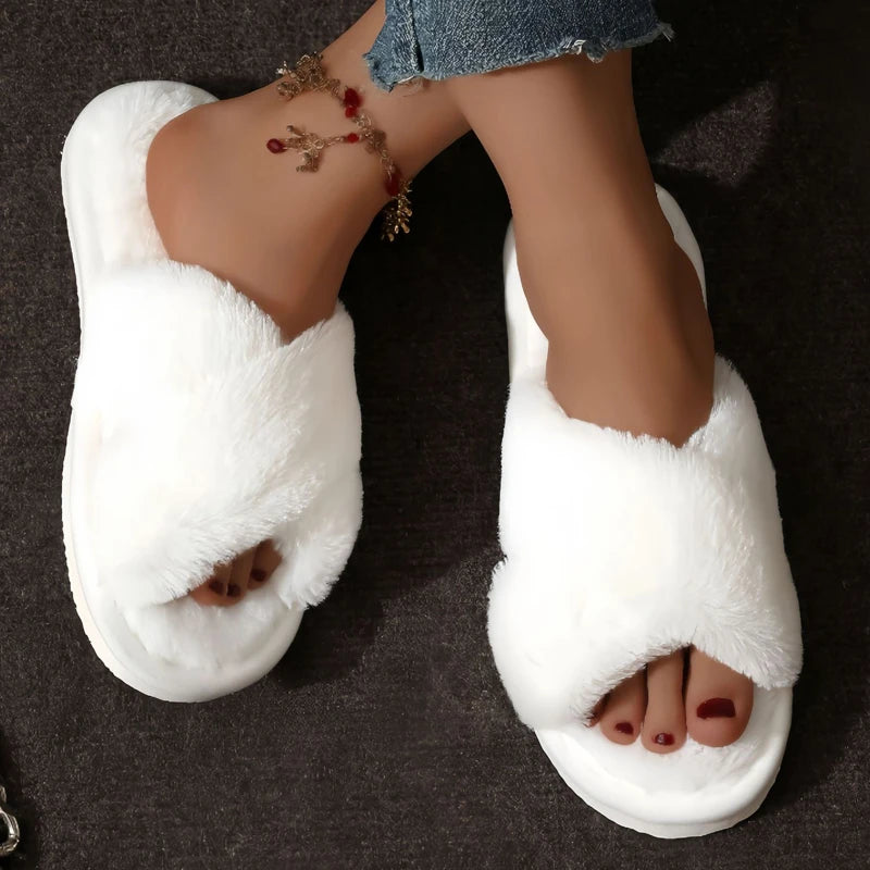 Fluffy Fur Slide Slippers – Women's Open-Toe House Slides