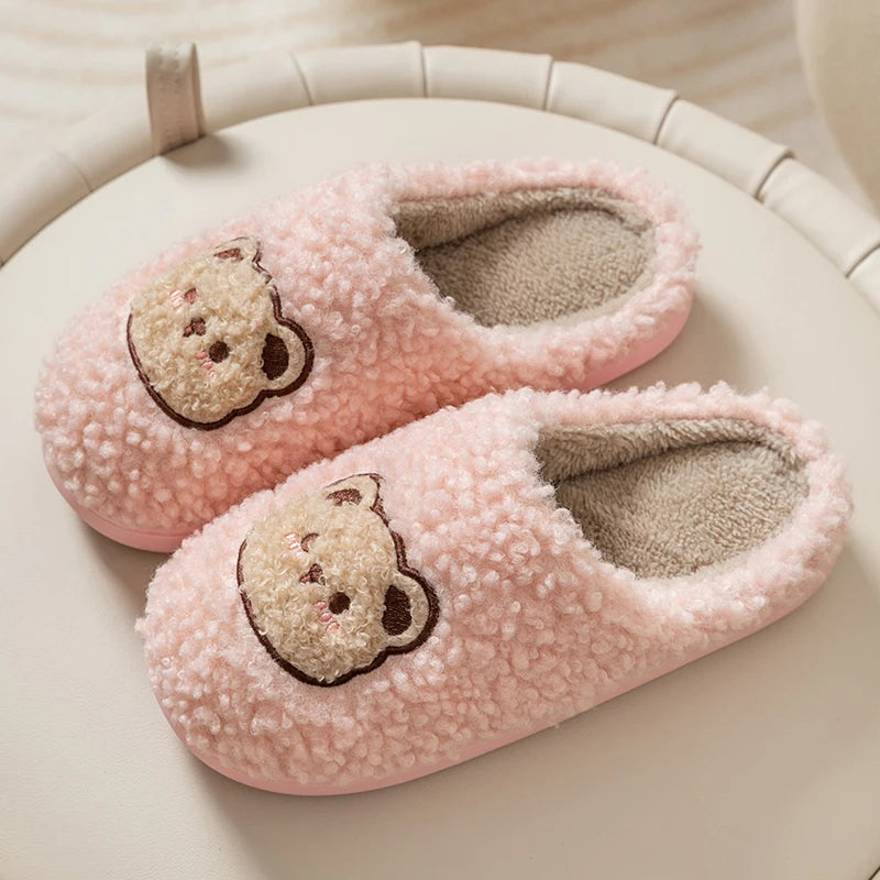 Cute Bear Plush Slippers – Warm Fluffy Indoor House Slippers