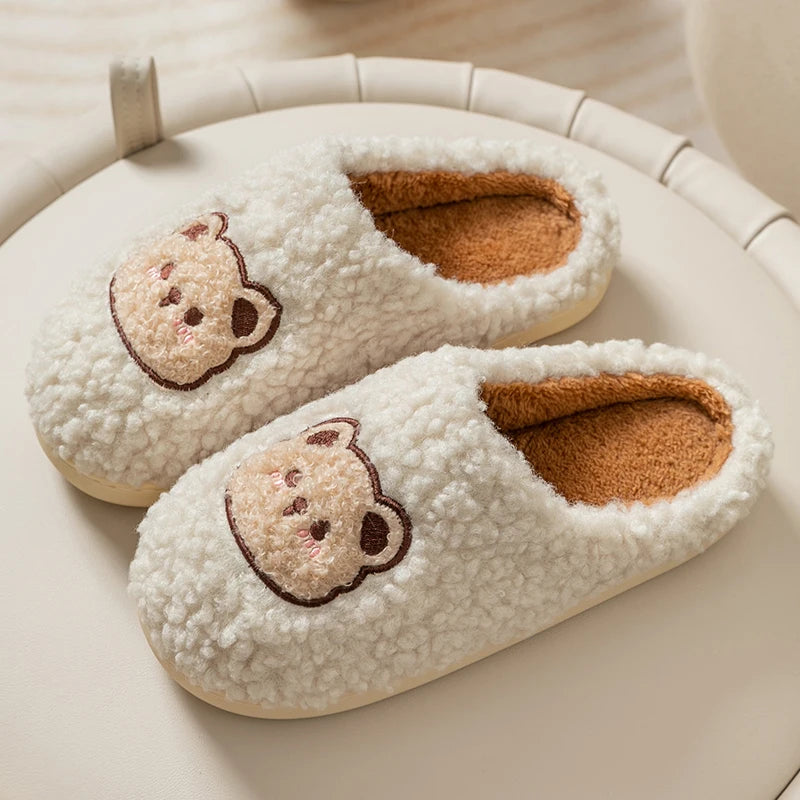 Cute Bear Plush Slippers – Warm Fluffy Indoor House Slippers