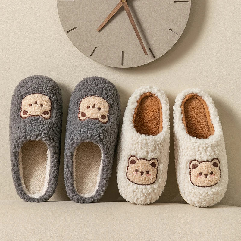 Cute Bear Plush Slippers – Warm Fluffy Indoor House Slippers