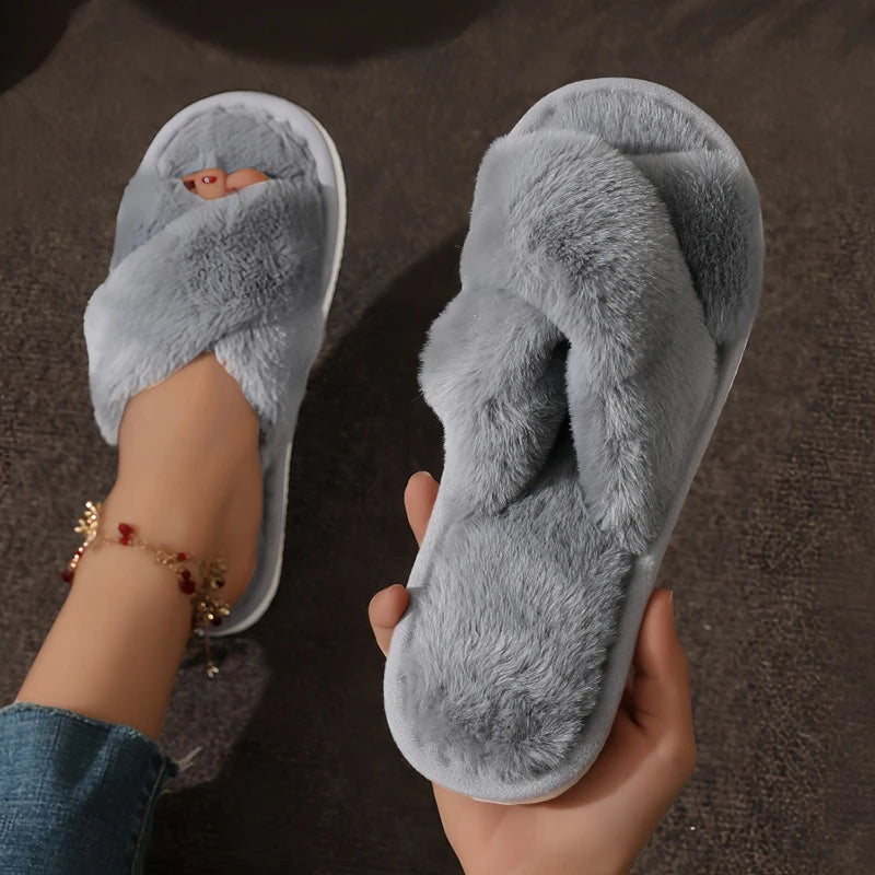 Fluffy Fur Slide Slippers – Women's Open-Toe House Slides