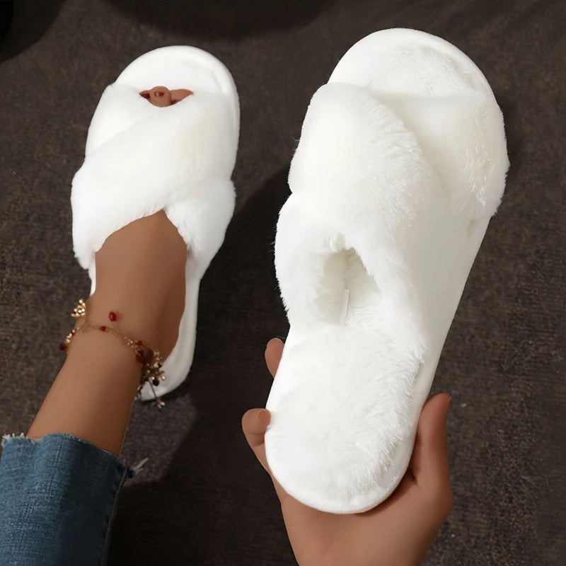 Fluffy Fur Slide Slippers – Women's Open-Toe House Slides