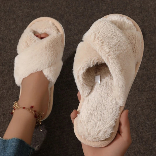 Fluffy Fur Slide Slippers – Women's Open-Toe House Slides