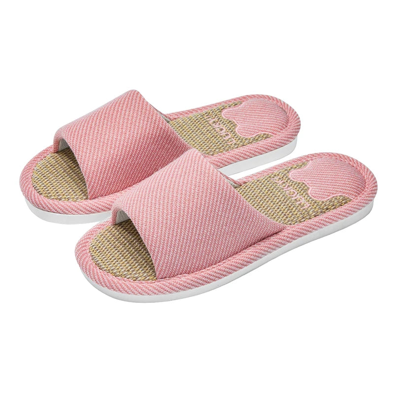Linen Summer House Slippers – Breathable Non-Slip Indoor Slides
